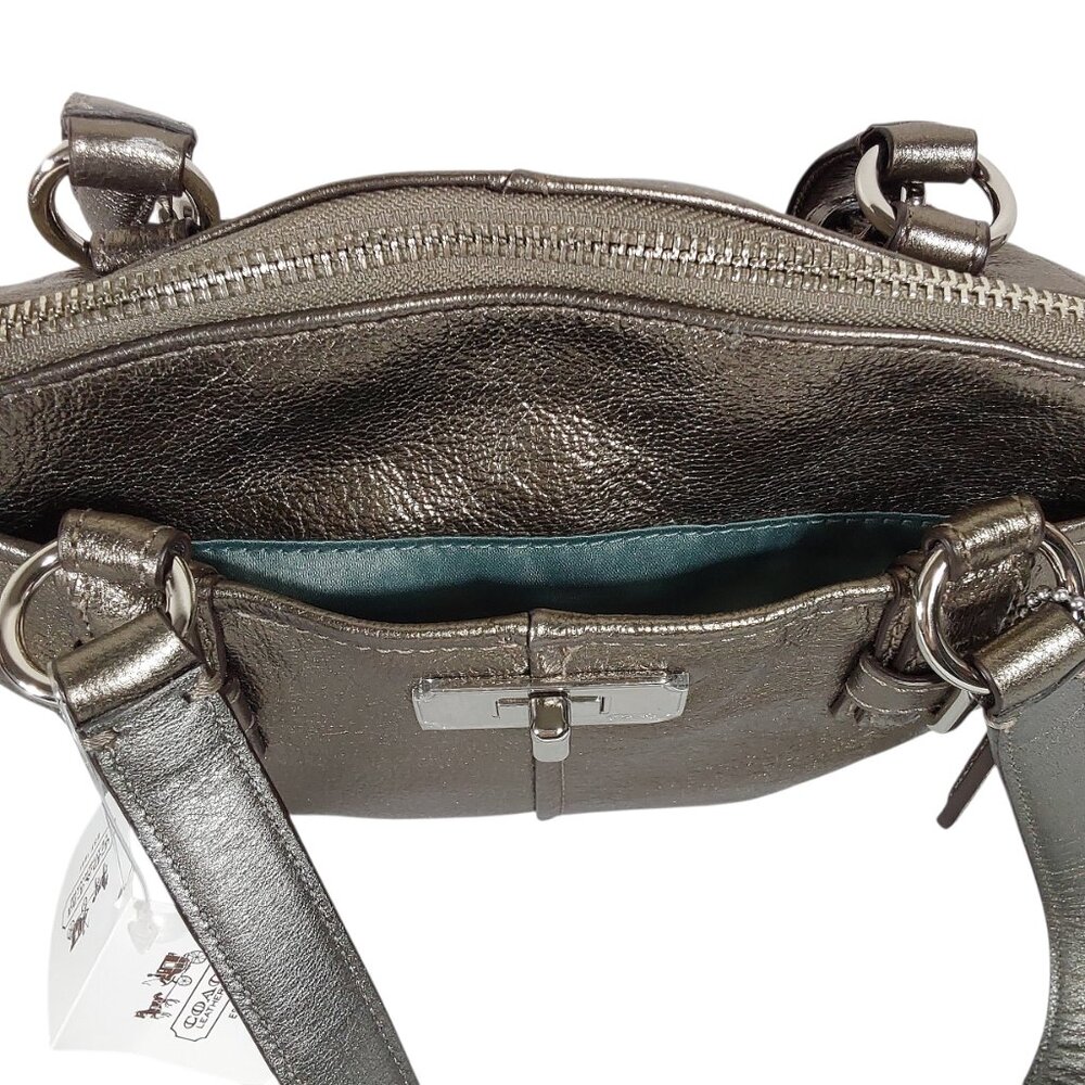 NWT Coach Metallic Gunmetal Mini Chelsea Leather Satchel Bag Edgy/Glam/Statement - Picture 3 of 9